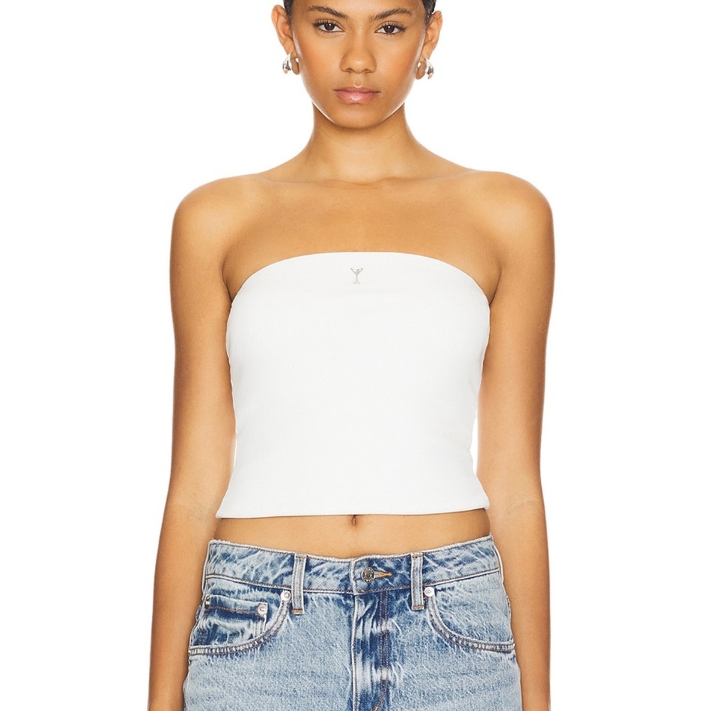 Retrofete White Crop Top Fitted Strapless